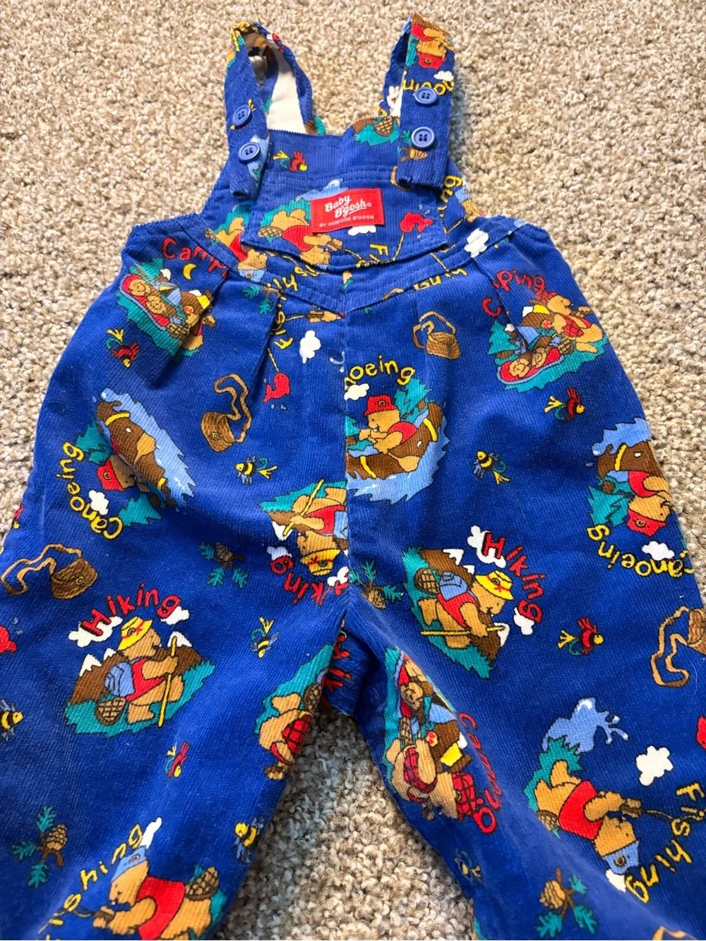 Vintage OshKosh B'gosh Royal Blue Camping Print Overalls